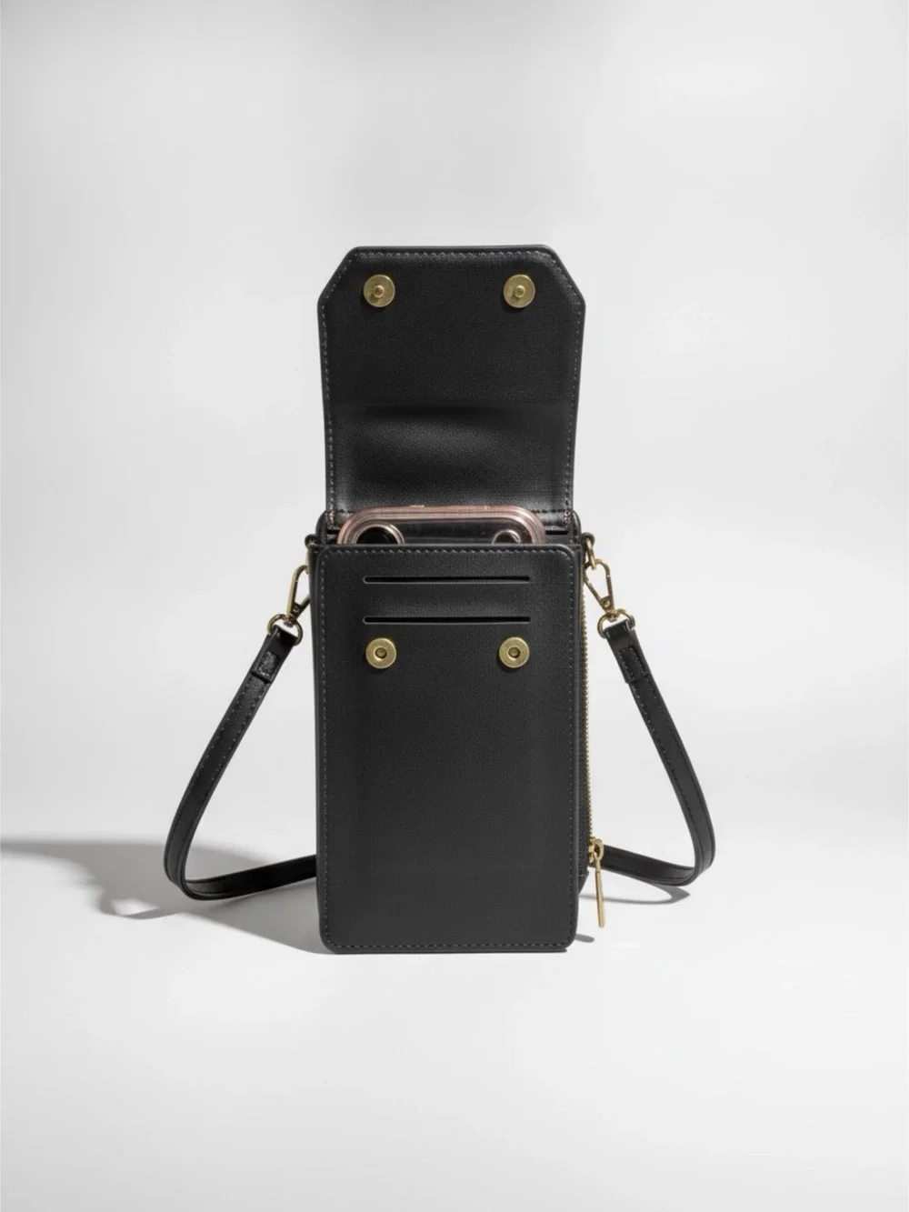 Black Crossbody Phone Bag with Removable Wristlet